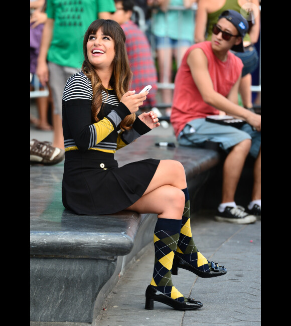 Lea Michele sur le tournage de la série Glee, le 11 août 2012 à New York