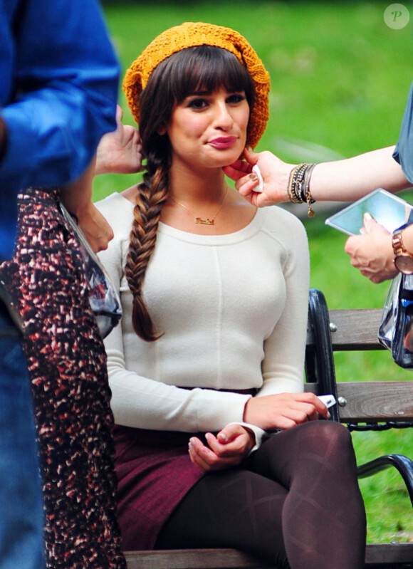 Lea Michele sur le tournage de Glee, le 11 août 2011 à New York