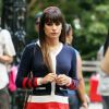 Lea Michele sur le tournage de la série Glee à New York le 12 août 2012
