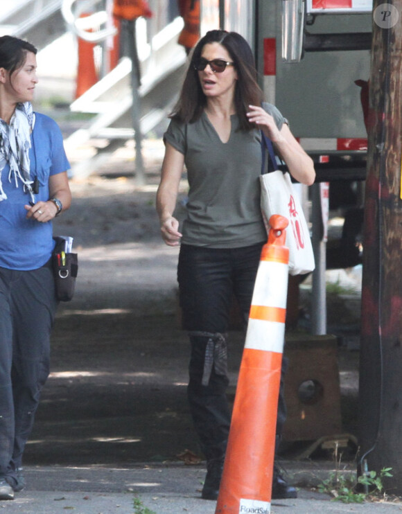 Sandra Bullock sur le tournage du film The Heat, à Cambridge, le lundi 13 août 2012.