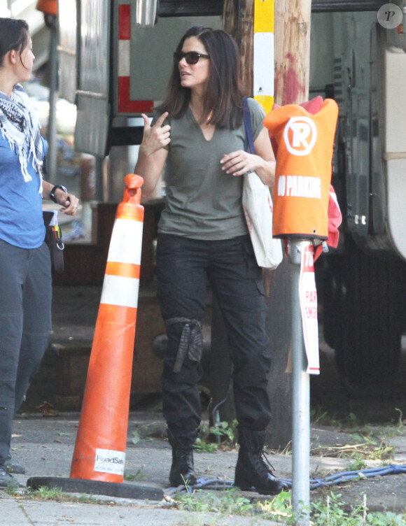 Sandra Bullock sur le tournage du film The Heat, à Cambridge, le lundi 13 août 2012.