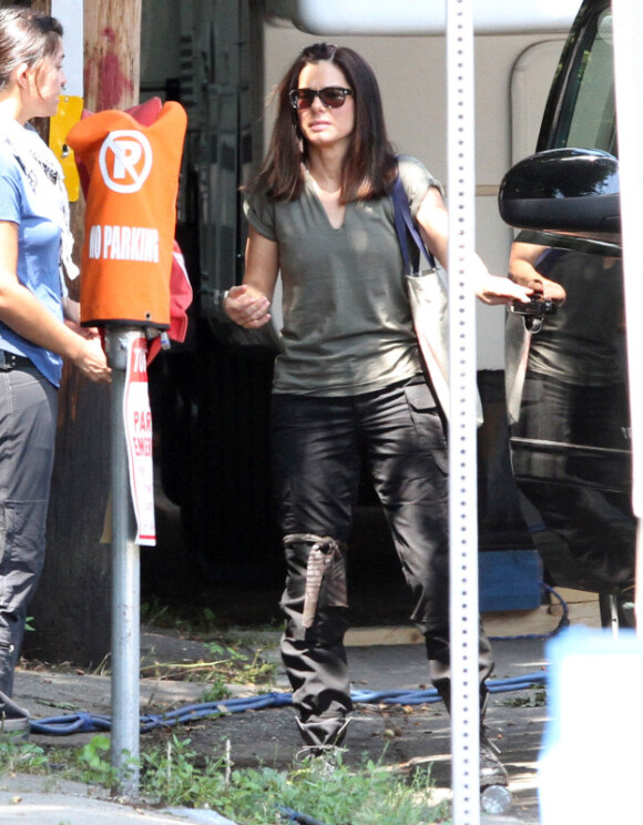 Sandra Bullock sur le tournage du film The Heat, à Cambridge, le lundi 13 août 2012.