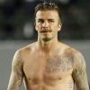 David Beckham torse nu au Home Depot Center, antre de son équipe des Los Angeles Galaxy. Carson, le 23 juin 2012.
