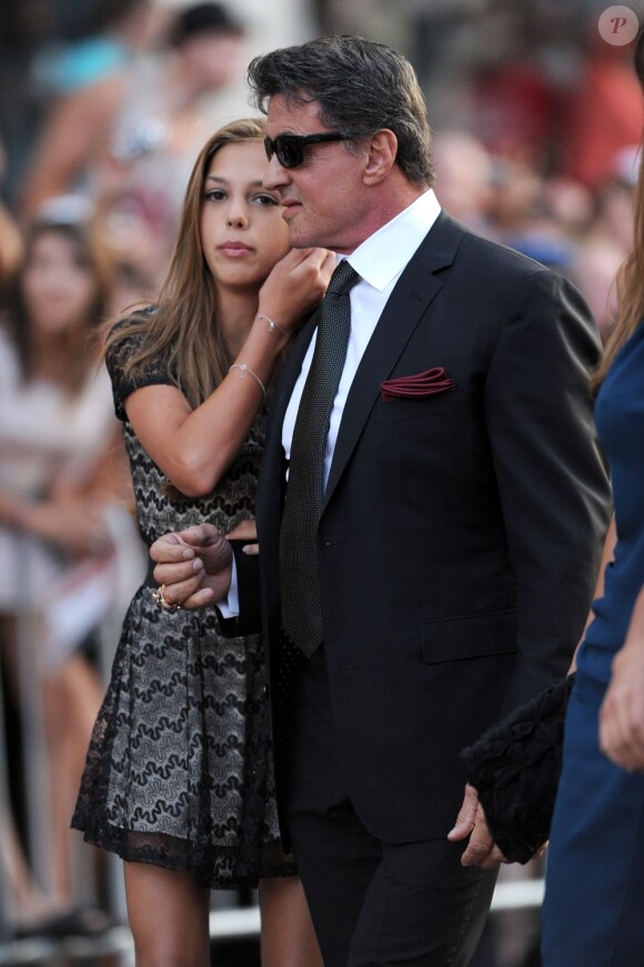 Sylvester Stallone et sa fille à la première de The Expendables 2 à Los Angeles le 15 août 2012