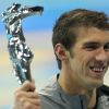 Michael Phelps après le relais 4x100 4 nages à Londres le 4 août 2012 lors des Jeux olympiques