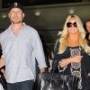 Jessica Simpson arrive à l'aéroport JFK de New York avec son fiancé Eric Johson et leur fille Maxwell. Le 9 septembre 2012.