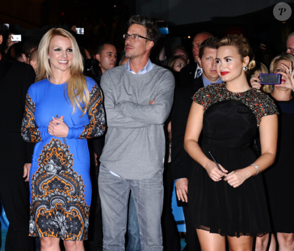 Britney Spears, Jason Trawick et Demi Lovato lors du lancement de la deuxième saison de X Factor à Hollywood, le 11 septembre 2012