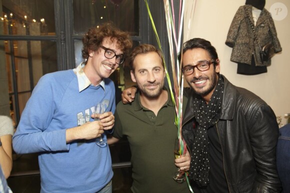 Baptiste Lorber, Fred Testot et un ami lors de la soirée Hi Panda x Bonpoint à Paris le 12 septembre 2012