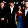 John Travolta, Benicio Del Toro, Salma Hayek et Oliver Stone lors de la présentation du film Savages à Londres le 19 septembre 2012