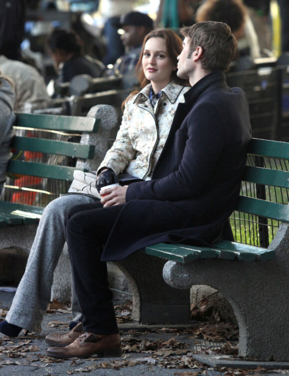 Leighton Meester et Chace Crawford sur le tournage de la dernière saison de Gossip Girl, le 24 septembre à New York