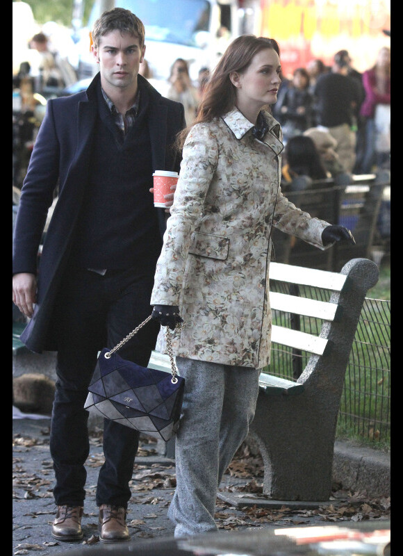 Leighton Meester et Chace Crawford sur le tournage de la série glamour Gossip Girl, le 24 septembre à New York