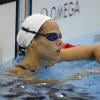 Laure Manaudou lors de son élimination lors des séries du 100 m dos aux JO de Londres le 29 juillet 2012
