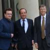 Le président de la république François Hollande avec Bono et Bill Gates à L'Elysée, le 10 octobre 2012.