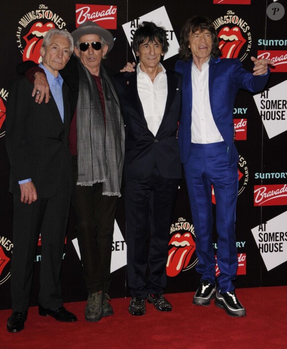 Les Rolling Stones à l'inauguration de leur exposition à la Somerset House, Londres, le 12 juillet 2012.