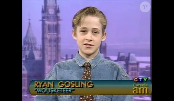 Ryan Gosling à 12 ans, interview par la chaîne CTV dans l'émission Canada AM à propos de son rôle dans le show Disney Musketeers.
