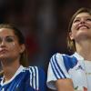 Jeny Priez et Géraldine Pillet lors de la finale olympique de handball entre la France et la Suède le 12 août 2012 à Londres