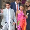 Lionel Messi et sa belle Antonella lors du mariage d'Andrès Iniesta et Anna Ortiz le 8 juillet 2012 à Tarragone