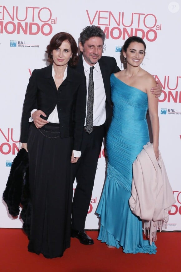 Margaret Mazzantini, Sergio Castellitto et Penélope Cruz lors de l'avant-première du film Venir au monde, à Rome le 5 novembre 2012