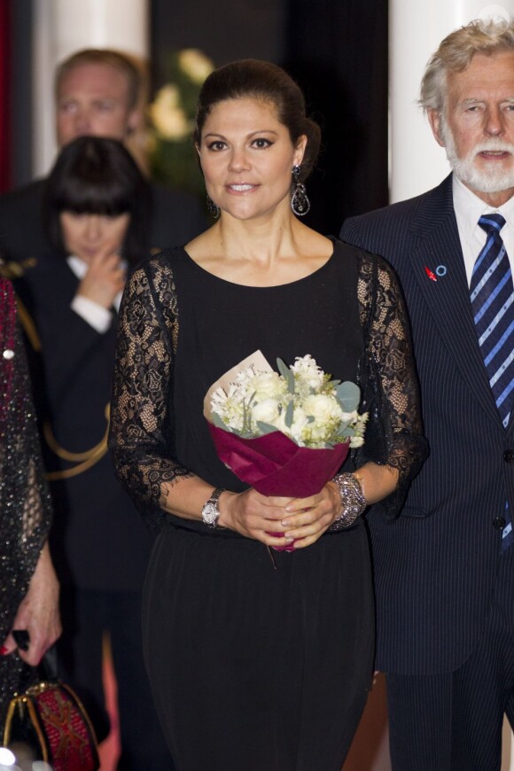 La princesse Victoria de Suède à son arrivée au gala caritatif pour la Journée mondiale du diabète, à Stockholm, le 14 novembre 2012.