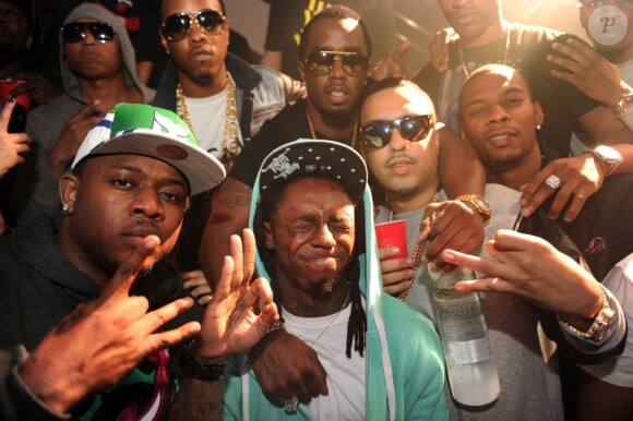 Exclusif - Mack Maine, Lil Wayne, Diddy et French Montana assistent à la soirée d'anniversaire de DJ Khaled au LIV. Miami Beach, le 25 novembre 2012.