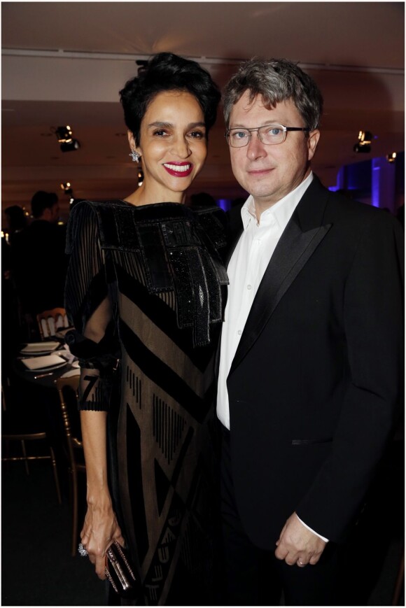 Farida Khelfa et son mari Henri Seydoux assistent au dîner caritatif organisé par Babeth Djian au profit de l'association AEM (les Amis des Enfants dans le Monde) à l'Espace Pierre Cardin. Paris, le 6 décembre 2012.