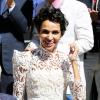 Farida Khelfa en robe de mariée Jean Paul Gaultier devant la mairie du 17 arrondissement de Paris, le 1er septembre 2012.