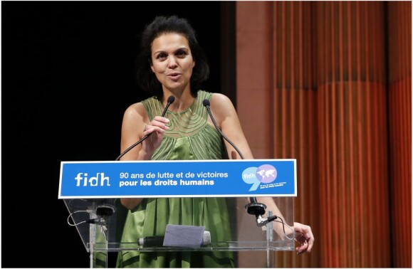 Exclu - Isabelle Giordano, maîtresse de cérémonie du dîner de la Fédération Internationale des Ligues des Droits de l'homme (FIDH) à l'occasion de ses 90 ans, à l'Hôtel de Ville de Paris, le 6 décembre 2012.