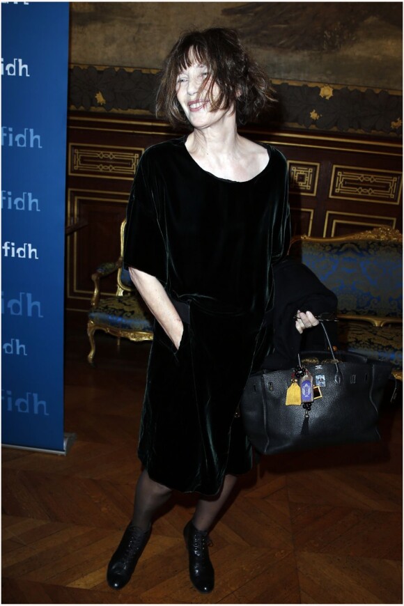 Exclu - Jane Birkin au dîner de la Fédération Internationale des Ligues des Droits de l'homme (FIDH) à l'occasion de ses 90 ans, à l'Hôtel de Ville de Paris, le 6 décembre 2012.