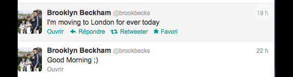 Compte Twitter de Brooklyn Beckham sur lequel il évoque un possible retour définitif à Londres