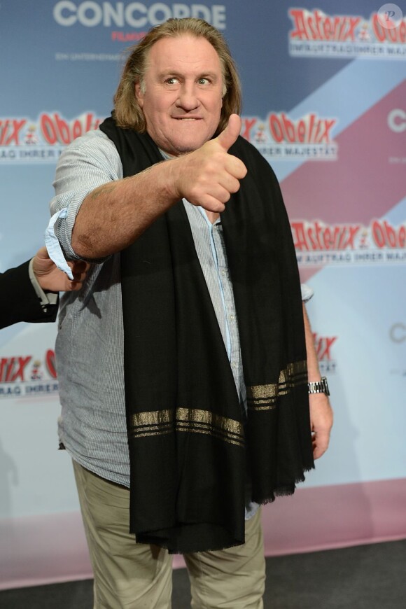 Gérard Depardieu durant un photocall pour le film Astérix et Obélix : Au service de sa majesté à Berlin le 1er octobre 2012