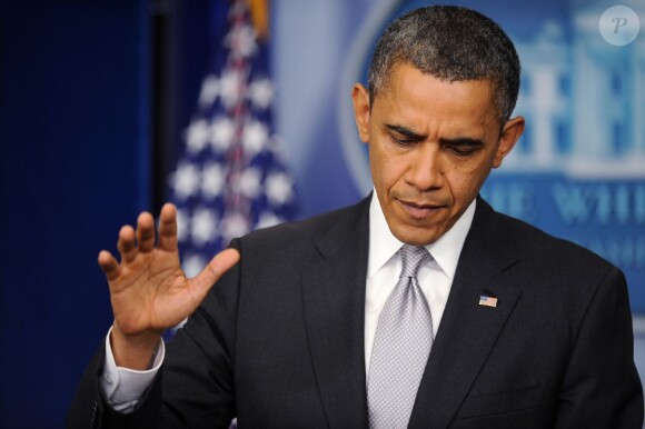 Barack Obama en plein discours à Washington après le drame de Newtown. Le 19 décembre 2012.