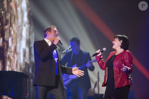 EXCLU - Maurane et Garou lors du concert des rêves et des étoiles organisé par Make a Wish, à Bruxelles, au Palais du Heysel, 14 decembre 2012.