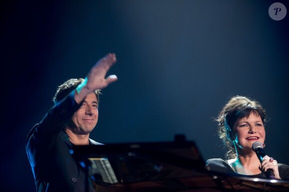 EXCLU - Patrick Bruel et Maurane lors du concert des rêves et des étoiles organisé par Make a Wish, à Bruxelles, au Palais du Heysel, 14 decembre 2012.