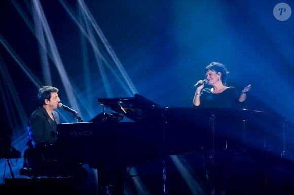 EXCLU - Patrick Bruel et Maurane lors du concert des rêves et des étoiles organisé par Make a Wish, à Bruxelles, au Palais du Heysel, 14 decembre 2012.