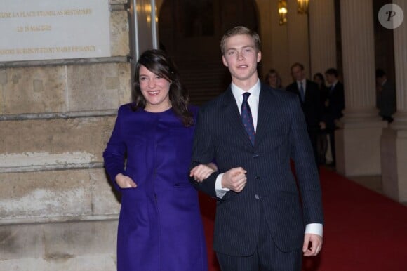 La princesse Alexandra de Luxembourg et son frère le prince Sébastien. Mariage civil de l'archiduc d'Autriche Christoph de Habsbourg-Lorraine et d'Adélaïde Drapé-Frisch, le 28 décembre 2012 à la mairie de Nancy.