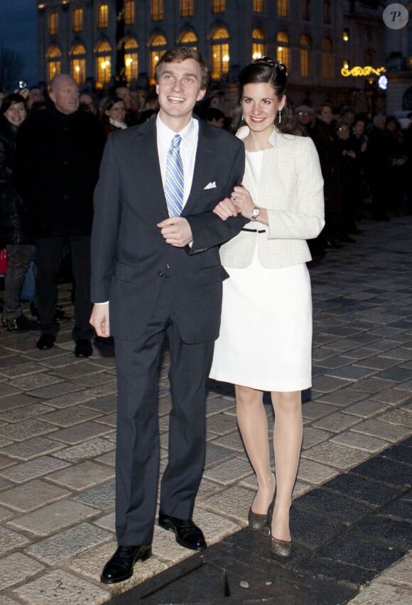 L'archiduc d'Autriche Christoph de Habsbourg Lorraine et Adélaïde Drapé-Frisch lors de leur mariage civil, célébré le 28 décembre 2012 à l'Hôtel de Ville de Nancy.