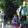Pep Guardiola avec son fils Marius et sa fille Valentina à New York le 16 octobre 2012.