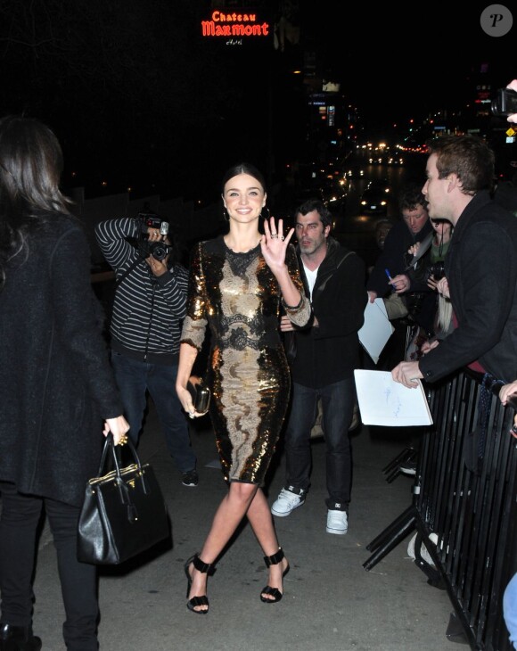 Miranda Kerr arrivant à la fête organisée par W Magazine à Chateau marmont (Los Angeles) le 11 janvier 2013.