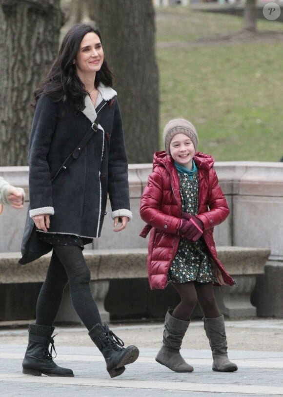 Jennifer Connelly sur le tournage du film Winter's Tale à New York, le 14 janvier 2013.