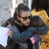 Alessandra Ambrosio récupère sa fille Anja à la sortie de l'école. Los Angeles, le 14 janvier 2013.