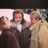 Johnny Hallyday, Claude Lelouch et Sandrine Bonnaire sur le tournage de Salaud, on t'aime - janvier 2013