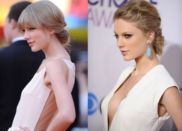 Comme on peut le constater sur ce montage, Taylor Swift a visiblement eu recours à une augmentation de la poitrine. Le cliché de gauche date de février 2012 et le cliché de droite de janvier 2013.