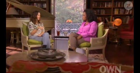 Drew Barrymore discute de la maternité avec l'animatrice Oprah Winfrey, le 20 janvier 2013.