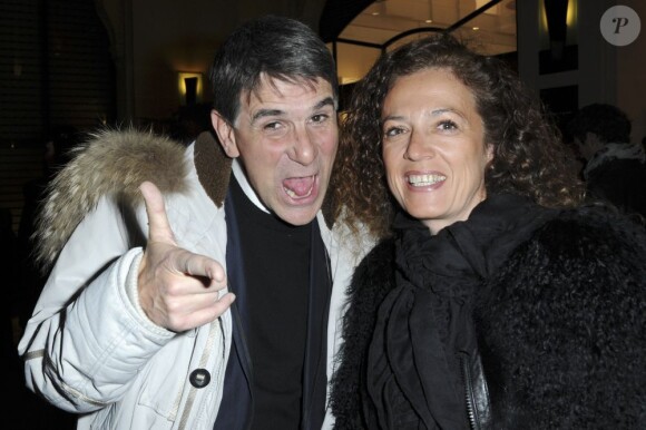 L'animateur Tex et sa femme à la soirée d'ouverture du magasin Lady R Forrest à Paris, le 23 janvier 2013.