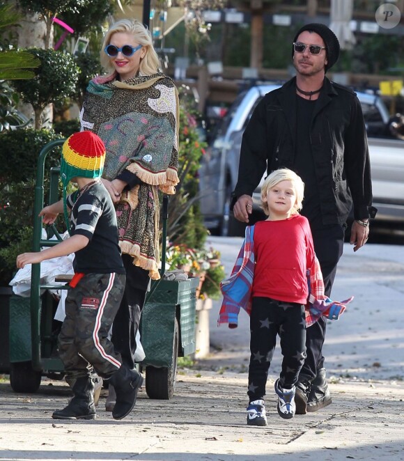 Gwen Stefani, Gavin Rossdale et leurs deux enfants Kigston et Zuma se rendent dans un jardin botanique à Los Angeles, le 26 janvier 2013.