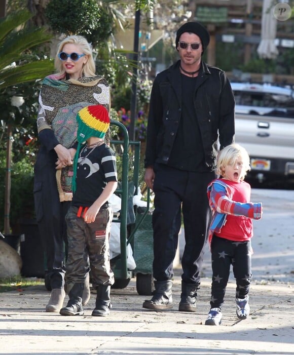 Gwen Stefani avec son mari Gavin Rossdale et leurs enfants Kigston et Zuma se rendent dans un jardin botanique à Los Angeles, le 26 janvier 2013.