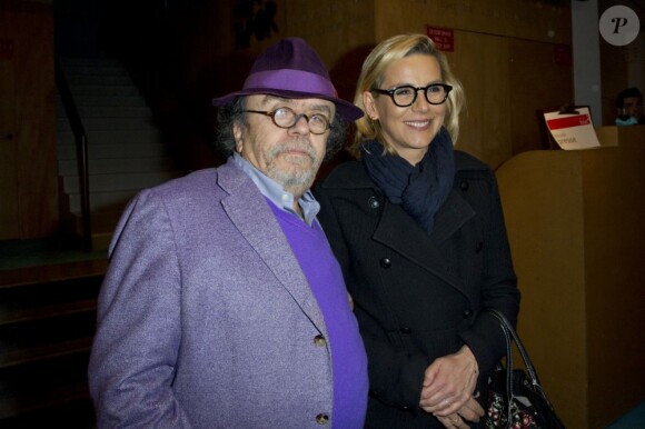 Jean-Michel Ribes et Laurence Ferrari à la soirée "Mariage pour tous" au Théâtre du Rond-Point, à Paris, le dimanche 27 janvier 2013.
