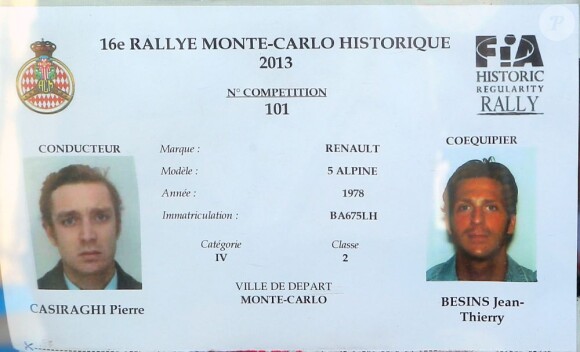 Pierre Casiraghi à Monaco le 31 janvier 2013, lors de sa participation avec son ami Jean-Thierry Besins au XVIe Rallye Monte-Carlo historique, au volant d'une Renault 5 Alpine aux couleurs de la principauté.