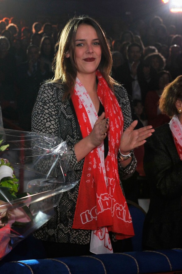 Pauline Ducruet comblée le samedi 2 février 2013 après le coup d'envoi du Festival New Generation des arts du cirque au chapiteau de Fontvieille à Monaco