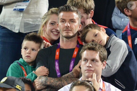 David Beckham, papa poule aux Jeux Olympiques de Londres, le 8 août 2012.